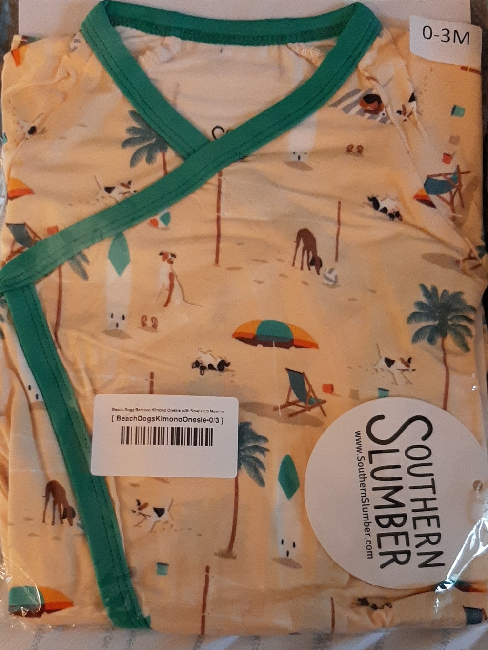 Southern Slumber Baby Kimono Onesie - Beach Dog Print, New, Beachy Cute!